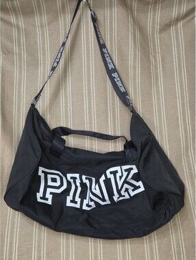 Victorias Secret PINK Large Weekender Duffle Bag Travel Tote Black  NWOT